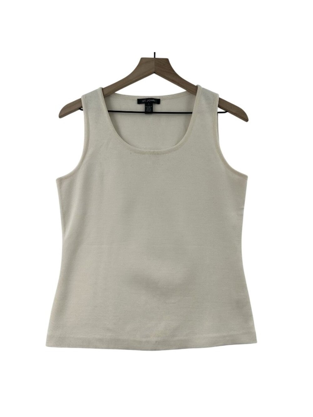 St. John Knit Tank Top Sleeveless Classic Round Womens Small Beige Wool